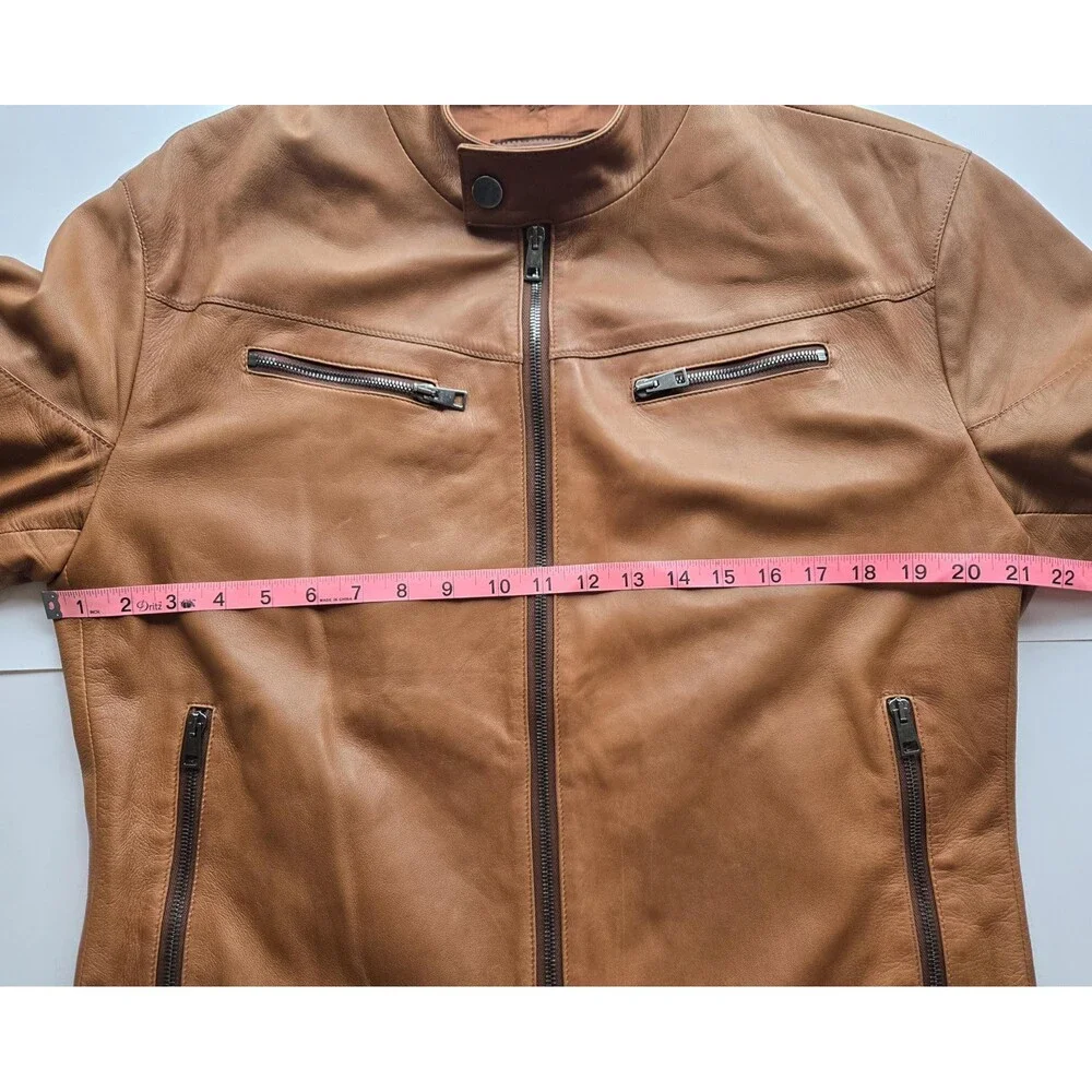 Vintage Italy-made atelier rust brown nappa leather café racer jacket - mens XL‎